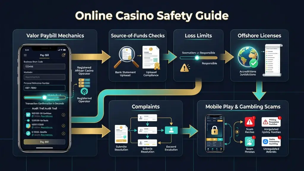 Online Casino Safety Guide: Valor Paybill, Source-of-Funds Checks, Loss Limits, Offshore Licenses, Complaints, Mobile Play and Gambling Scams